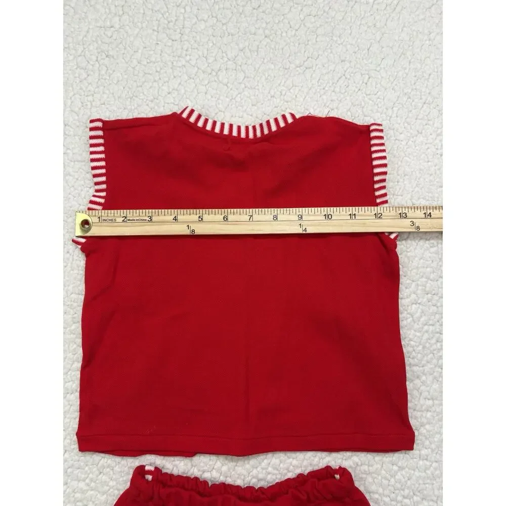 Vintage 2pc Set Boys‎ Size 7-8 Retro Summer Beach Tank Shorts Stretch Nylon Red